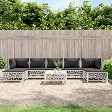 8-teiliges Gartenmöbel-Set mit Kissen aus weißem Stahl von vidaXL, Gartensets - Ref: Foro24-3186906, Preis: 458,29 €, Rabatt: %