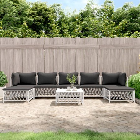 8-teiliges Gartenmöbel-Set mit Kissen aus weißem Stahl von vidaXL, Gartensets - Ref: Foro24-3186906, Preis: 472,35 €, Rabatt: %