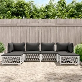 6-teiliges Gartenmöbel-Set mit Kissen aus weißem Stahl von vidaXL, Gartensets - Ref: Foro24-3186900, Preis: 347,26 €, Rabatt: %