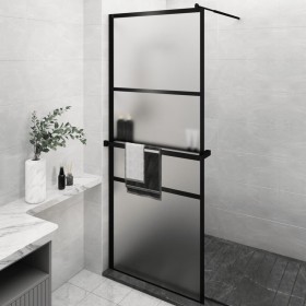 Mampara ducha con estante vidrio ESG y aluminio negro 80x195 cm