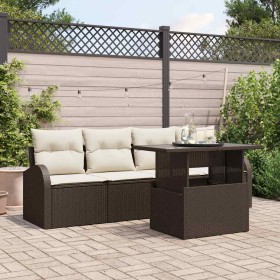 Conjunto de sofá de jardín con cojín 5 pcs Marrón Poliratán