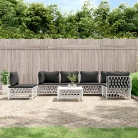 7-teiliges Gartenmöbel-Set mit Kissen aus weißem Stahl von vidaXL, Gartensets - Ref: Foro24-3186888, Preis: 444,54 €, Rabatt: %