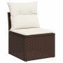 Conjunto de sofá de jardín con cojín 5 pcs Marrón Poliratán