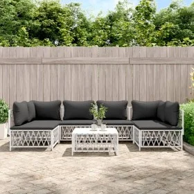 7-teiliges Gartenmöbel-Set aus Stahl mit weißen Kissen von vidaXL, Gartensets - Ref: Foro24-3186910, Preis: 456,57 €, Rabatt: %