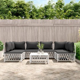7-teiliges Gartenmöbel-Set aus Stahl mit weißen Kissen von vidaXL, Gartensets - Ref: Foro24-3186910, Preis: 469,43 €, Rabatt: %