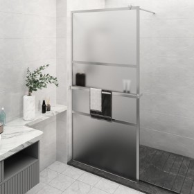 Mampara ducha con estante vidrio ESG y aluminio cromo 115x195cm