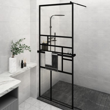 Duschwand mit ESG-Glas und schwarzer Aluminiumablage 80x195 cm von vidaXL, Duschwände und Duschwände - Ref: Foro24-3185449, P...