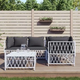 5-teiliges Gartenmöbel-Set und weiße Stahlkissen von vidaXL, Gartensets - Ref: Foro24-3186870, Preis: 298,17 €, Rabatt: %