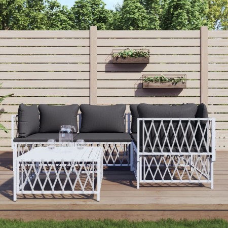 5-teiliges Gartenmöbel-Set und weiße Stahlkissen von vidaXL, Gartensets - Ref: Foro24-3186870, Preis: 322,25 €, Rabatt: %