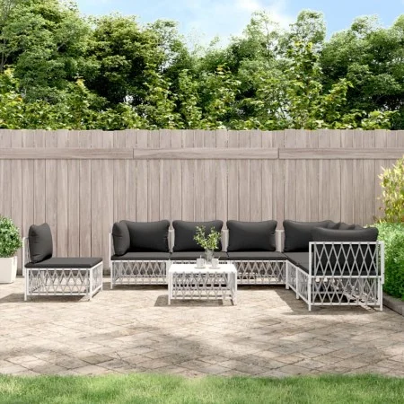 8-piece garden furniture set with white steel cushions by vidaXL, Garden sets - Ref: Foro24-3186890, Price: 517,15 €, Discoun...