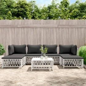 7-teiliges Gartenmöbel-Set mit Kissen aus weißem Stahl von vidaXL, Gartensets - Ref: Foro24-3186902, Preis: 385,58 €, Rabatt: %