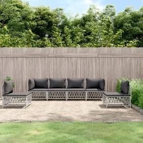 6-teiliges Gartenmöbel-Set und weiße Stahlkissen von vidaXL, Gartensets - Ref: Foro24-3186842, Preis: 418,71 €, Rabatt: %