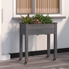 Planter with lining and wheels made of gray fir wood 71x37x80 cm by vidaXL, Pots and planters - Ref: Foro24-3157825, Price: 6...