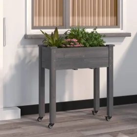 Planter with lining and wheels made of gray fir wood 71x37x80 cm by vidaXL, Pots and planters - Ref: Foro24-3157825, Price: 6...