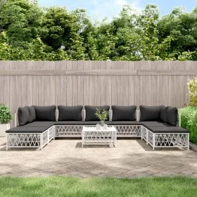 10-teiliges Gartenmöbel-Set mit Kissen aus weißem Stahl von vidaXL, Gartensets - Ref: Foro24-3186926, Preis: 646,79 €, Rabatt: %