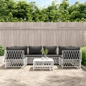 7-teiliges Gartenmöbel-Set aus Stahl und weißen Kissen von vidaXL, Gartensets - Ref: Foro24-3186920, Preis: 432,50 €, Rabatt: %