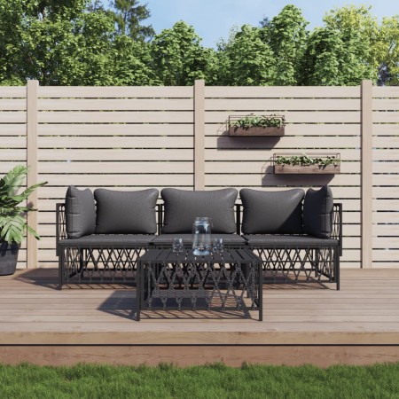 Gartenmöbel-Set 4-teilig und Kissen anthrazitgrauer Stahl von vidaXL, Gartensets - Ref: Foro24-3186819, Preis: 329,17 €, Raba...