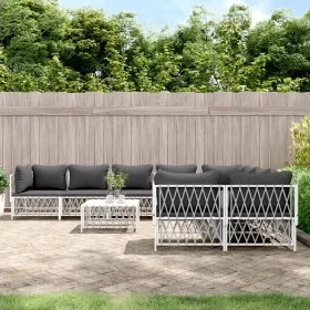 9-teiliges Gartenmöbel-Set mit Kissen aus weißem Stahl von vidaXL, Gartensets - Ref: Foro24-3186932, Preis: 620,31 €, Rabatt: %