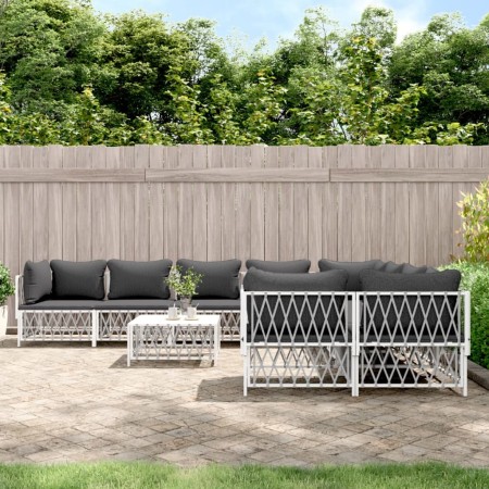 9-teiliges Gartenmöbel-Set mit Kissen aus weißem Stahl von vidaXL, Gartensets - Ref: Foro24-3186932, Preis: 627,87 €, Rabatt: %