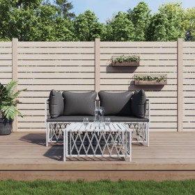 3-piece garden furniture set with cushions white steel by vidaXL, Garden sets - Ref: Foro24-3186814, Price: 168,98 €, Discoun...