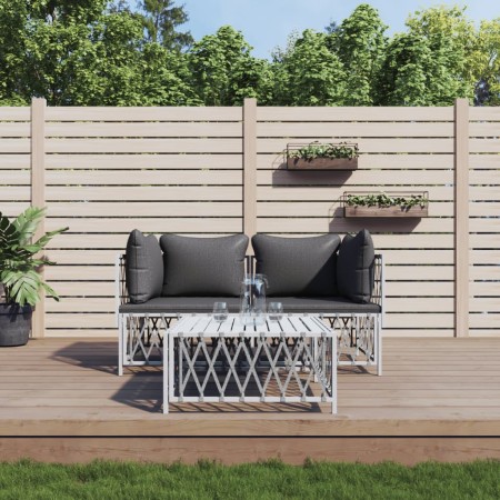 3-teiliges Gartenmöbel-Set mit Kissen aus weißem Stahl von vidaXL, Gartensets - Ref: Foro24-3186814, Preis: 168,98 €, Rabatt: %