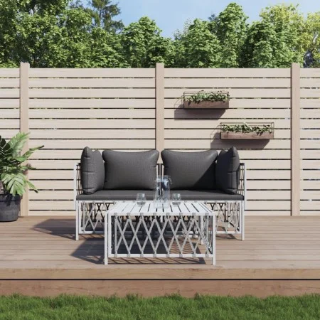 Juego de muebles de jardín 3 piezas con cojines acero blanco de vidaXL, Conjuntos de jardín - Ref: Foro24-3186814, Precio: 16...