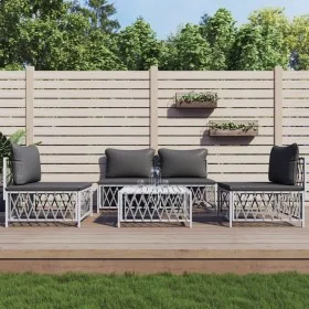 5-teiliges Gartenmöbel-Set und weiße Stahlkissen von vidaXL, Gartensets - Ref: Foro24-3186832, Preis: 333,86 €, Rabatt: %
