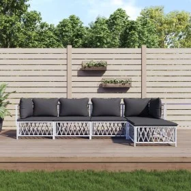 5-piece garden furniture set and white steel cushions by vidaXL, Garden sets - Ref: Foro24-3186864, Price: 309,57 €, Discount: %