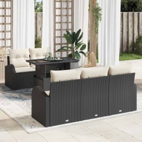 Conjunto de sofá de jardín con cojín 6 pcs Negro Poliratán