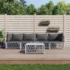 5-teiliges Gartenmöbel-Set und weiße Stahlkissen von vidaXL, Gartensets - Ref: Foro24-3186822, Preis: 309,78 €, Rabatt: %