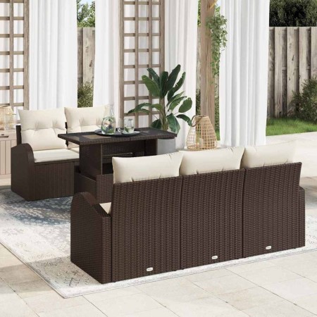 Conjunto de sofá de jardín con cojín 6 pcs Marrón Poliratán