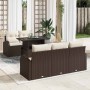 Conjunto de sofá de jardín con cojín 6 pcs Marrón Poliratán