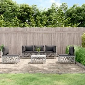 6-teiliges Gartenmöbel-Set und weiße Stahlkissen von vidaXL, Gartensets - Ref: Foro24-3186840, Preis: 383,16 €, Rabatt: %