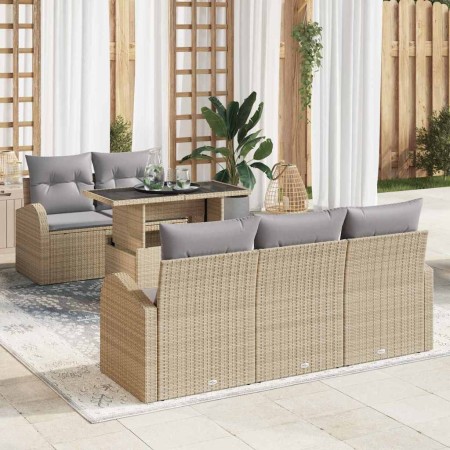 Conjunto de sofá de jardín con cojín 6 pcs Beige Poliratán