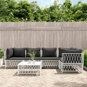 6-teiliges Gartenmöbel-Set mit Kissen aus weißem Stahl von vidaXL, Gartensets - Ref: Foro24-3186874, Preis: 371,16 €, Rabatt: %