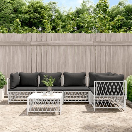 6-teiliges Gartenmöbel-Set mit Kissen aus weißem Stahl von vidaXL, Gartensets - Ref: Foro24-3186874, Preis: 380,57 €, Rabatt: %