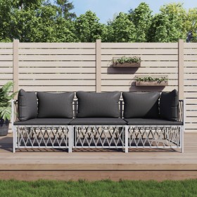 3-piece garden furniture set with cushions white steel by vidaXL, Garden sets - Ref: Foro24-3186816, Price: 200,74 €, Discoun...