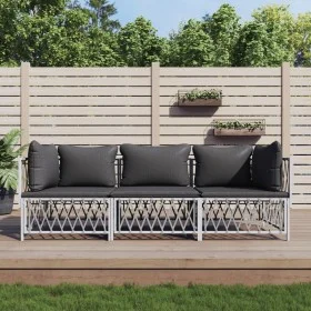 3-piece garden furniture set with cushions white steel by vidaXL, Garden sets - Ref: Foro24-3186816, Price: 198,50 €, Discoun...