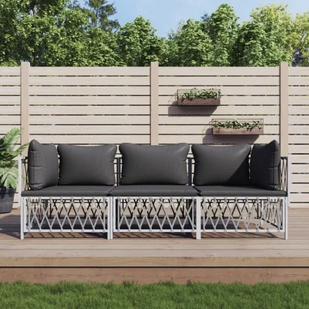 3-piece garden furniture set with cushions white steel by vidaXL, Garden sets - Ref: Foro24-3186816, Price: 198,27 €, Discoun...
