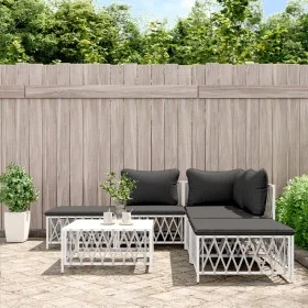 6-teiliges Gartenmöbel-Set mit Kissen aus weißem Stahl von vidaXL, Gartensets - Ref: Foro24-3186880, Preis: 324,22 €, Rabatt: %