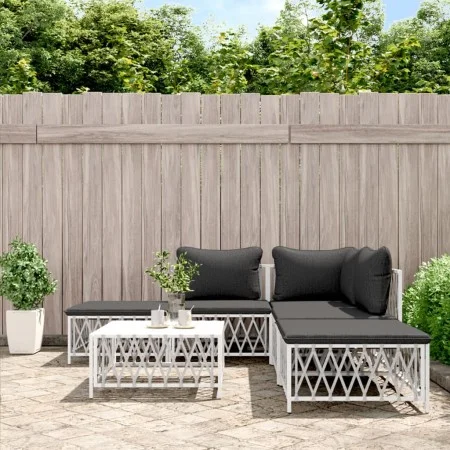 6-teiliges Gartenmöbel-Set mit Kissen aus weißem Stahl von vidaXL, Gartensets - Ref: Foro24-3186880, Preis: 324,22 €, Rabatt: %