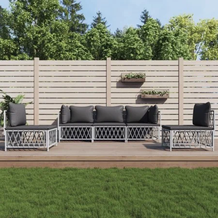 5-teiliges Gartenmöbel-Set und Kissen aus weißem Stahl von vidaXL, Gartensets - Ref: Foro24-3186838, Preis: 344,66 €, Rabatt: %
