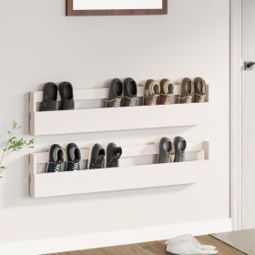 Estantes zapatos de pared 2 uds madera pino blanco 110x9x23cm