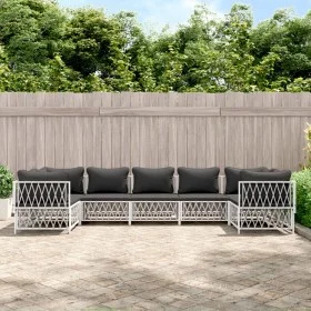 7-teiliges Gartenmöbel-Set mit Kissen aus weißem Stahl von vidaXL, Gartensets - Ref: Foro24-3186922, Preis: 468,00 €, Rabatt: %