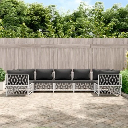 7-piece garden furniture set with white steel cushions by vidaXL, Garden sets - Ref: Foro24-3186922, Price: 467,13 €, Discoun...