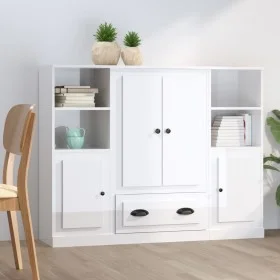 High wooden sideboard 3 pieces glossy white plywood by vidaXL, Sideboards - Ref: Foro24-3185321, Price: 199,80 €, Discount: %