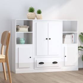 Hohes Holz-Sideboard, 3-teilig, glänzendes weißes Sperrholz von vidaXL, Sideboards - Ref: Foro24-3185321, Preis: 202,05 €, Ra...