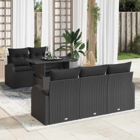 Conjunto de sofá de jardín con cojín 6 pcs Negro Poliratán