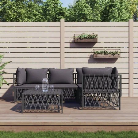 5-teiliges Gartenmöbel-Set und Kissen aus anthrazitfarbenem Stahl von vidaXL, Gartensets - Ref: Foro24-3186871, Preis: 409,55...