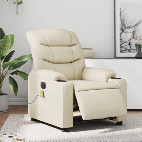 Sillón de masaje reclinable eléctrico cuero sintético crema Sillón de masaje reclinable eléctrico cuero sintético crema